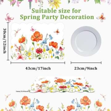 Spring Plastic Placemats Set of 6 Summer Plastic Place Mats Watercolor Flowers Holiday Table Vinyl P...