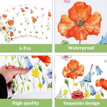 Spring Plastic Placemats Set of 6 Summer Plastic Place Mats Watercolor Flowers Holiday Table Vinyl Placemats for Indoor Outdoor Party Dining Table Decoration (Easily Wipes Clean)