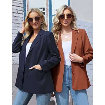 MEROKEETY Women's 2024 Fall Casual Blazers Long Sleeve Lapel Open Front Button Work Blazer Jackets with Pockets,Caramel,M