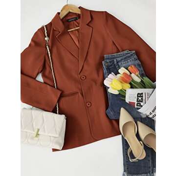 MEROKEETY Women's 2024 Fall Casual Blazers Long Sleeve Lapel Open Front Button Work Blazer Jackets with Pockets,Caramel,M