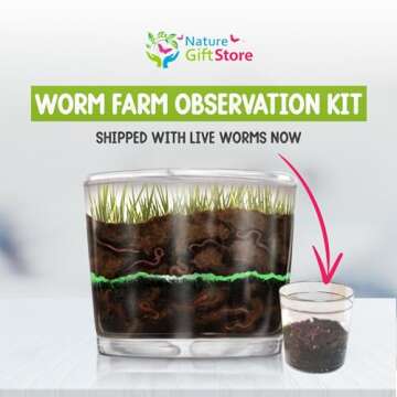 Nature Gift Store - Worm Farm for Kids with Live Worms - Observation Kit with Ecosystem, Soil Mixing...