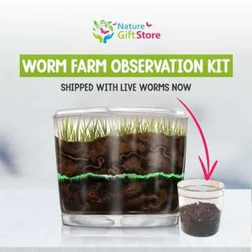 Nature Gift Store - Worm Farm for Kids with Live Worms - Observation Kit with Ecosystem, Soil Mixing...