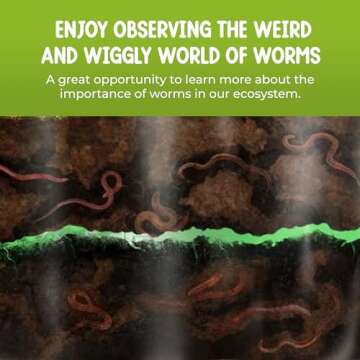 Nature Gift Store - Worm Farm for Kids with Live Worms - Observation Kit with Ecosystem, Soil Mixing Sand, Magnifying Glass & More