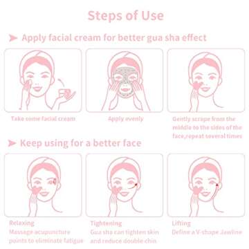 Contrybox Gua Sha Facial Tools, Rose Quartz Guasha Tool for Face & Eye Gua Sha Stone for Puffiness Reducing & Jawline Sculpting Face Stone Gua Sha Tools for Skin Care Woman GuaSha Stone Tool, Pink