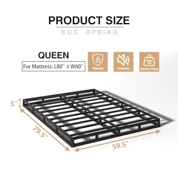 TROZULER 5 Inch Box Spring for Queen Bed, Heavy Duty Metal Mattress Foundation, 3000 lbs Capacity, L...