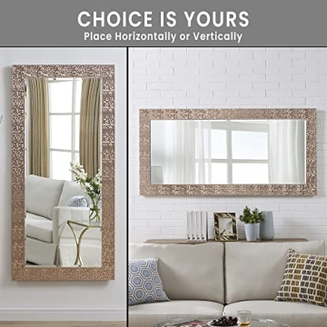 Naomi Home Mosaic Full Length Mirror – 66" L x 32" W Large Decorative Wall Mirror with Faux Wood Frame Tall Full Body Floor Mirror in Elegant Rose Gold for Bedroom and Living Room