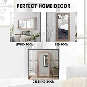 Naomi Home Mosaic Full Length Mirror – 66" L x 32" W Large Decorative Wall Mirror with Faux Wood Frame Tall Full Body Floor Mirror in Elegant Rose Gold for Bedroom and Living Room