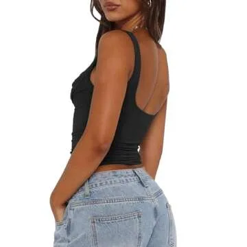 Matunana Womens Going Out Tops Crop Tank Top Basic T Shirts Sexy Cute Y2K Backless Tube Camisole Summer Ruched Corset Tee Fashion Clothes Workout Outfits 2024 Vacation Trendy Black