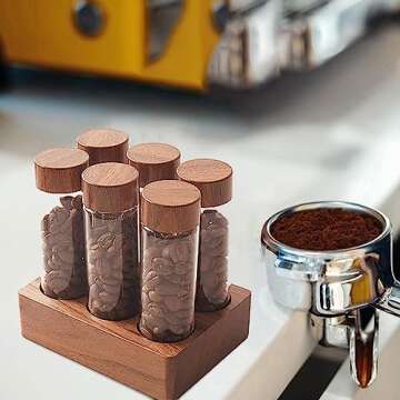 Quality Coffee Beans Storage with Wooden Display Rack