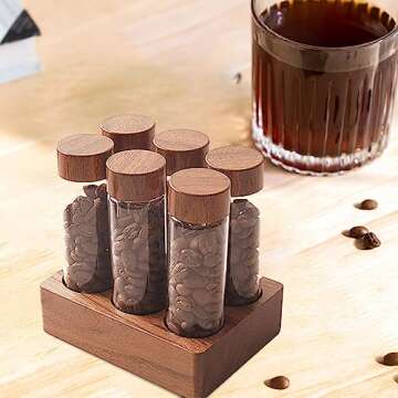 Quality Coffee Beans Storage with Wooden Display Rack