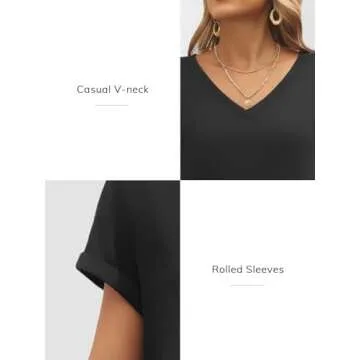 ATHMILE Black T Shirts for Women Short Sleeve V Neck Basic Tees Fashion Tunic Tops Loose Fit Soft Casual Summer Outfits Clothes 2025