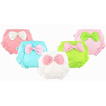 Guozyun Baby Girls Bloomers Newborn Infant Toddler Diaper Covers Briefs Underwear Set with Cotton Bow Ruffle for Kids Girls 0-4T (0-12 Months, 5-Pack)