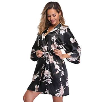 season dressing Women Floral Robes Bridesmaids Short Satin Kimono Sleepwear for Wedding Party