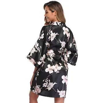 season dressing Women Floral Robes Bridesmaids Short Satin Kimono Sleepwear for Wedding Party