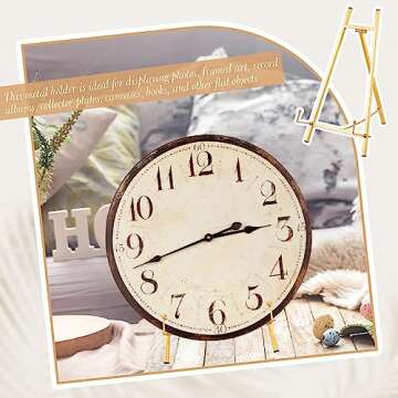 Leinuosen Metal Easel Stand 16.5" H x 8.7" W x 4.3" D Table Top Easel Stand for Display Tripod Art Picture Mirror Modern Plate Holder for Display Book Photo Wedding Sign(Gold)