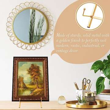 Leinuosen Metal Easel Stand 16.5" H x 8.7" W x 4.3" D Table Top Easel Stand for Display Tripod Art Picture Mirror Modern Plate Holder for Display Book Photo Wedding Sign(Gold)