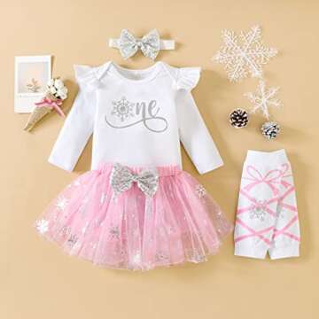 ZOELNIC Baby Girl My 1st Birthday Outfit Long Sleeve Letter Print Romper+Tutu Skirt Leg Warmers+Headband 4pcs Clothes