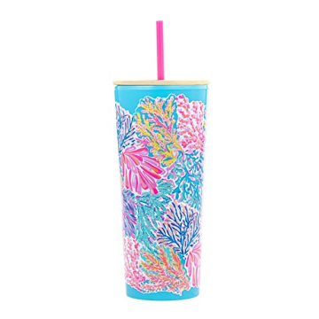 Lilly Pulitzer Double Wall Tumbler with Lid and Reusable Straw, Insulated Travel Cup Holds 24 Ounces...
