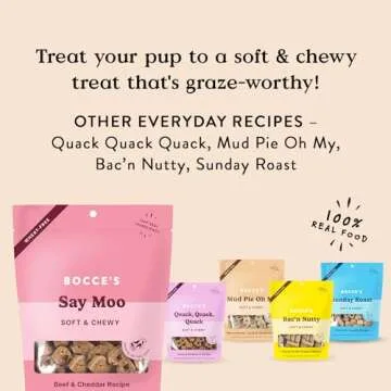 Bocce's Bakery Oven Baked Say Moo Treats for Dogs, Wheat-Free Everyday Dog Treats, Made with Real Ingredients, Baked in The USA, All-Natural Soft & Chewy Cookies, Beef & Cheddar Recipe, 6 oz