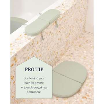Lalo Knee & Elbow Saver - Foldable Padded Cushions for Bathtime Relief, Quick-Dry, Suction Cups for Stability, Bath Kneeler and Elbow Rest Pad Set 17 x 11.5 in Knee Pad & 16 x 4.5 in Elbow Pad - Sage