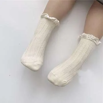 Ashmyova Baby Girls Vintage Ankel Lace Socks Toddler Ruffles Casual Dress Socks 3 Pack (Pink/Beige/Kahhi, 6-24 Months)