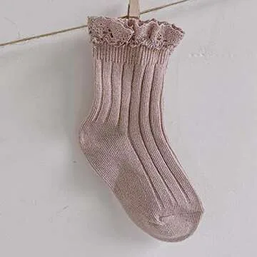 Ashmyova Baby Girls Vintage Ankel Lace Socks Toddler Ruffles Casual Dress Socks 3 Pack (Pink/Beige/Kahhi, 6-24 Months)