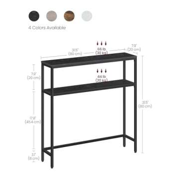 VASAGLE Console Table, 2-Tier Sofa Table, 7.9 x 31.5 x 31.5 Inches, Narrow Entryway Table, Modern Entry Table with 2 Shelves, for Living Room, Bedroom, Charcoal Gray and Ink Black ULNT130B22