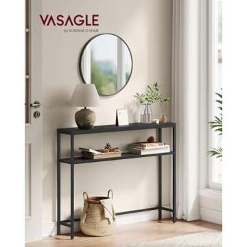 VASAGLE Console Table, 2-Tier Sofa Table, 7.9 x 31.5 x 31.5 Inches, Narrow Entryway Table, Modern Entry Table with 2 Shelves, for Living Room, Bedroom, Charcoal Gray and Ink Black ULNT130B22