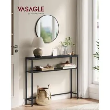 VASAGLE Console Table, 2-Tier Sofa Table, 7.9 x 31.5 x 31.5 Inches, Narrow Entryway Table, Modern Entry Table with 2 Shelves, for Living Room, Bedroom, Charcoal Gray and Ink Black ULNT130B22