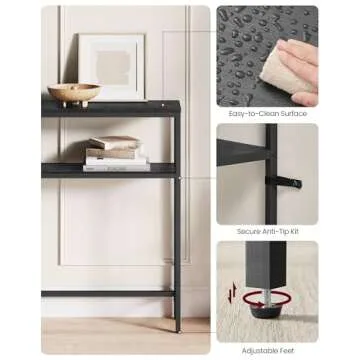 VASAGLE Console Table, 2-Tier Sofa Table, 7.9 x 31.5 x 31.5 Inches, Narrow Entryway Table, Modern Entry Table with 2 Shelves, for Living Room, Bedroom, Charcoal Gray and Ink Black ULNT130B22