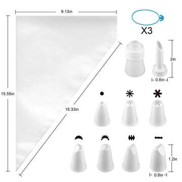 Weetiee Pastry Bag - 100 Pieces 16 Inch [Extra Thick] Disposable Piping Bags Set with 8 decorating t...