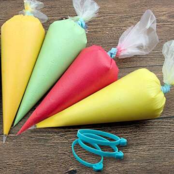 Weetiee Pastry Bag - 100 Pieces 16 Inch [Extra Thick] Disposable Piping Bags Set with 8 decorating tips, 1 coupler and 3 Bag Ties for Cake Decorating Royal Frosting