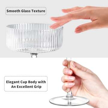 Coupe Glasses Set of 4, 10 oz Ribbed Martini Glasses, Hand Blown Cocktail Glasses, Bar Drinking Glasses, Gift Boxed Drinking Glasses Set Pefect for Espresso Martini, Manhattan, Cocktail, Champagne