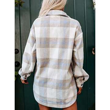 BTFBM Women's Long Sleeve Button Down Jackets Plaid Flannel Shirts Tops Casual Lapel V Neck Oversized Shackets Blouses Top (Small, Plaid Grey)