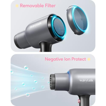 Wavytalk Ionic Hair Blow Dryer with Diffuser for Curly Hair Professional Salon Attachment Diffuser and Concentrator Nozzle for Women Styling Natural