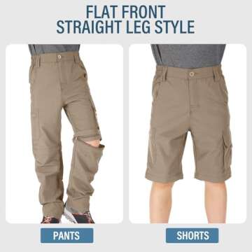 Asfixiado Boys Cargo Pants – Kids' Quick Dry & Convertible Hiking Trousers #9016 Khaki-S