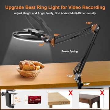 Upgrade Ring Light Overhead Phone Mount, Evershop Selfie Ring Light with Stand and Phone Holder,10?...