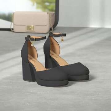 Wetkiss Women's Platform Chunky Heels Pumps - Stylish and Comfortable Black Heels for Women