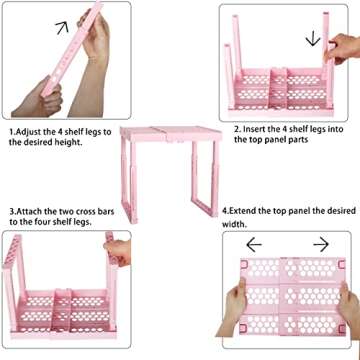 Adjustable Locker Shelf Pink Height and Width Adjustable Locker Organizer Shelf for School Locker, Stackable Locker Stand Tools for Gym Lockers, Office, Back to School Essentials