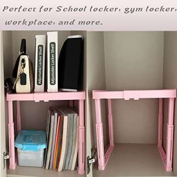Adjustable Locker Shelf Pink Height and Width Adjustable Locker Organizer Shelf for School Locker, Stackable Locker Stand Tools for Gym Lockers, Office, Back to School Essentials