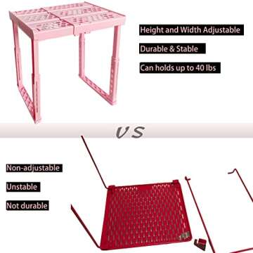 Adjustable Locker Shelf Pink Height and Width Adjustable Locker Organizer Shelf for School Locker, Stackable Locker Stand Tools for Gym Lockers, Office, Back to School Essentials