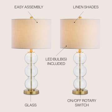 JONATHAN Y JYL1070A-SET2 Set of 2 Table Lamps Bella 27" Glass Triple-Sphere LED Table Lamp Contempor...