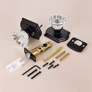 CLCTK Glass Door Knobs Interior with Lock, Vintage Privacy Crystal Door Knobs for Bedroom Bathroom, ...