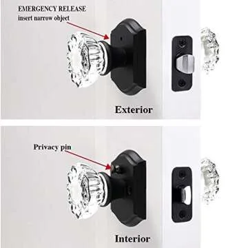 Stylish Matte Black Crystal Door Knobs for Privacy