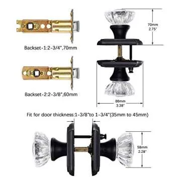 Stylish Matte Black Crystal Door Knobs for Privacy