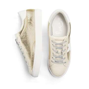 PARTY Women's Fashion Star Sneaker Lace Up Low Top Comfortable Cushioned Walking Shoes, Dale-Gold Met-8