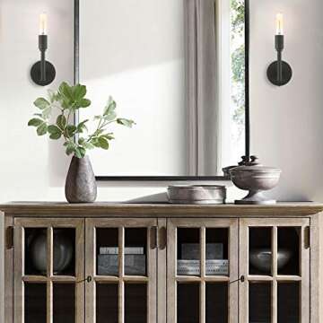 Phansthy Modern Minimalist Industrial Wall Sconce Set of 2, Matte Black Simplicity Wall Sconce Lighting Bathroom Vanity Light 2 Pack (Matte Black)