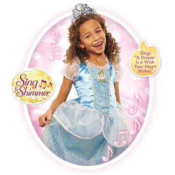 Disney Princess Cinderella Costume, Sing & Shimmer Musical Sparkling Dress, Sing-A-Long to “A Dream is A Wish Your Heart Makes” Perfect for Party, Halloween or Dress Up [Amazon Exclusive]