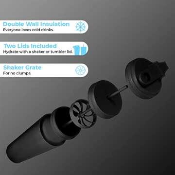 HydroJug Shaker Cup 24oz - Perfect For Protein Shakes, Pre-Workout Drinks, Iced Coffee - Easy Blending, Double Insulated, Cup Holder Compatible, BPA Free - Keeps Temp For Hours