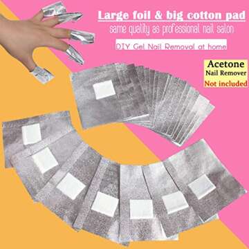 MIILYE Nail Polish Remover Foil Wraps for Acrylic/Dip Powder/UV/Gel/Polish Varnish Soak-off Removal, with Pre-attached Lint Free Pad (100x Gel Nail Polish Remover Wraps)